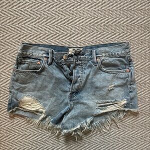 We The Free Blue Jean Shorts Distressed Raw Hem